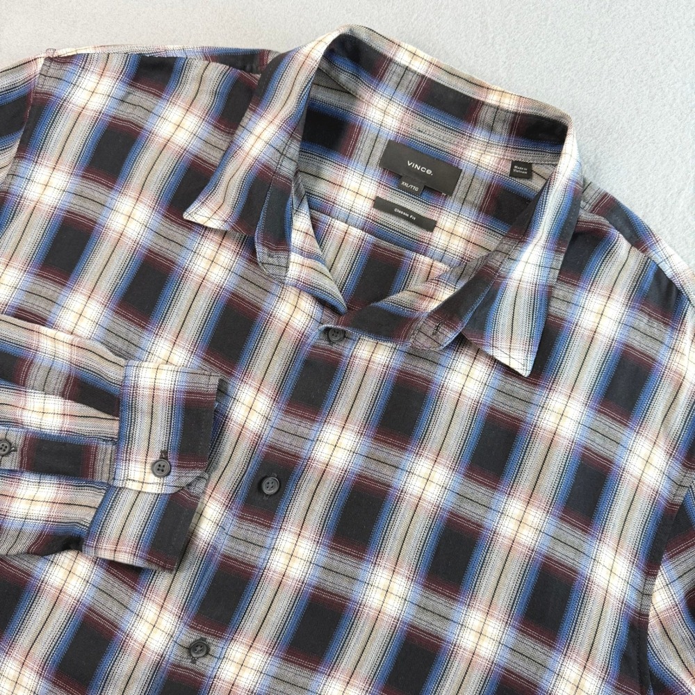 Vince Blue Black Plaid Button Down Shirt Mens XXL Classic Fit Long Sleeve Office